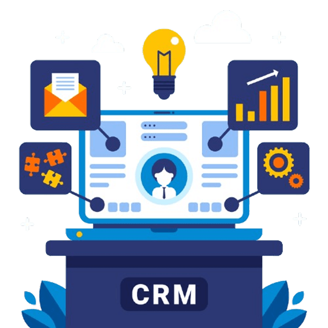CRM Automation illustration with charts and analytics