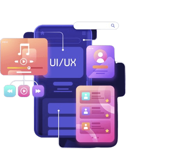 UI/UX Design illustration showing mobile app interfaces